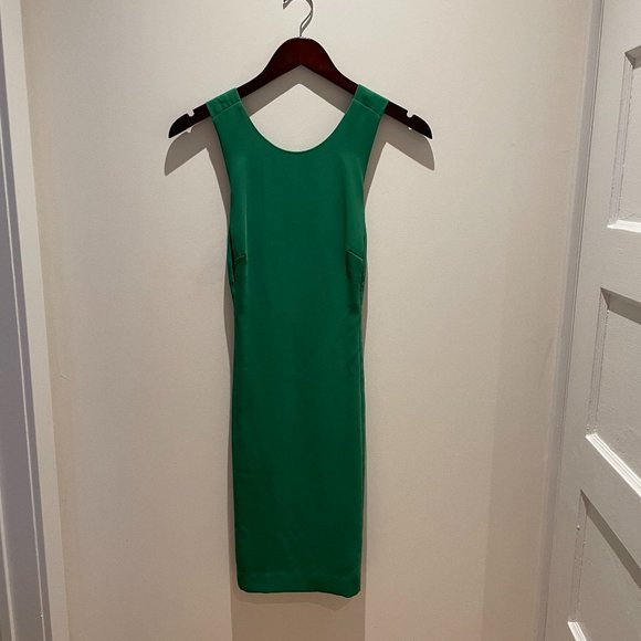 NWOT Ann Taylor Emerald Green Knee Length Criss-Cross Back Sheath Dress 0P - Picture 1 of 5